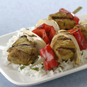 Grilled Indian Pork Kabobs with Sweet Onions and Red Bell Peppers
