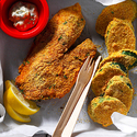 Cornmeal Crusted Fish and Zucchini Chips